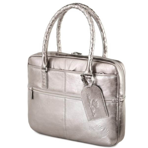 Penelope and Parker Layla Leather Large Zip Laptop Bag - Metallic