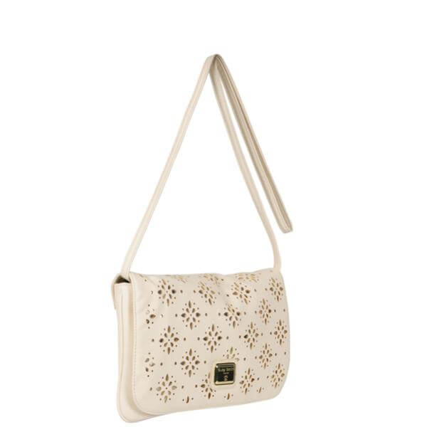 Suzy Smith Laser Cut Cross Body Bag - Cream/Gold