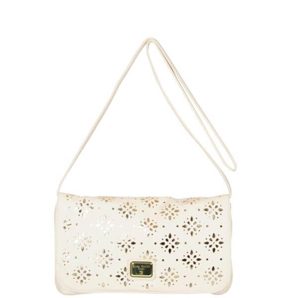 Suzy Smith Laser Cut Cross Body Bag - Cream/Gold