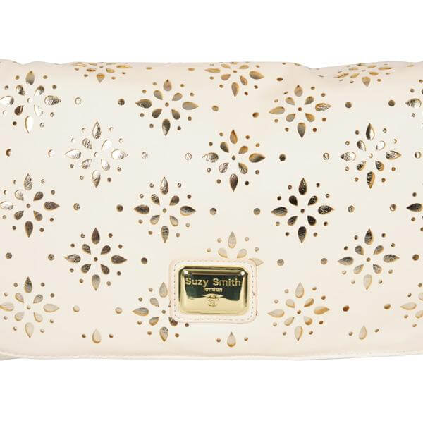 Suzy Smith Laser Cut Cross Body Bag - Cream/Gold