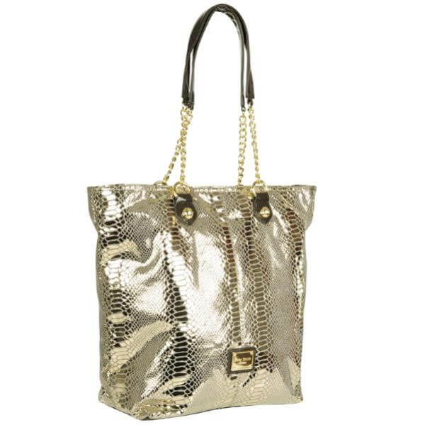 Suzy Smith Metallic Croc Effect Shopper/ Tote Bag - Gold