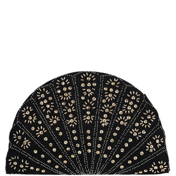 French Connection Angela Beads Fan Clutch Black