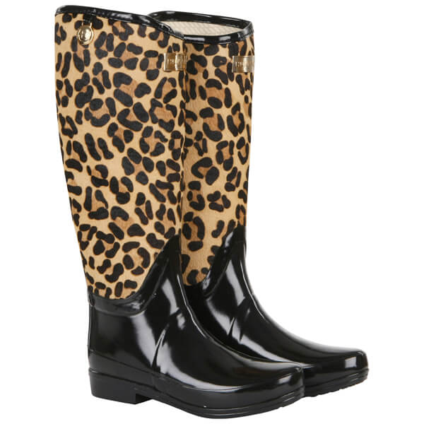 Black leopard hunter boots top