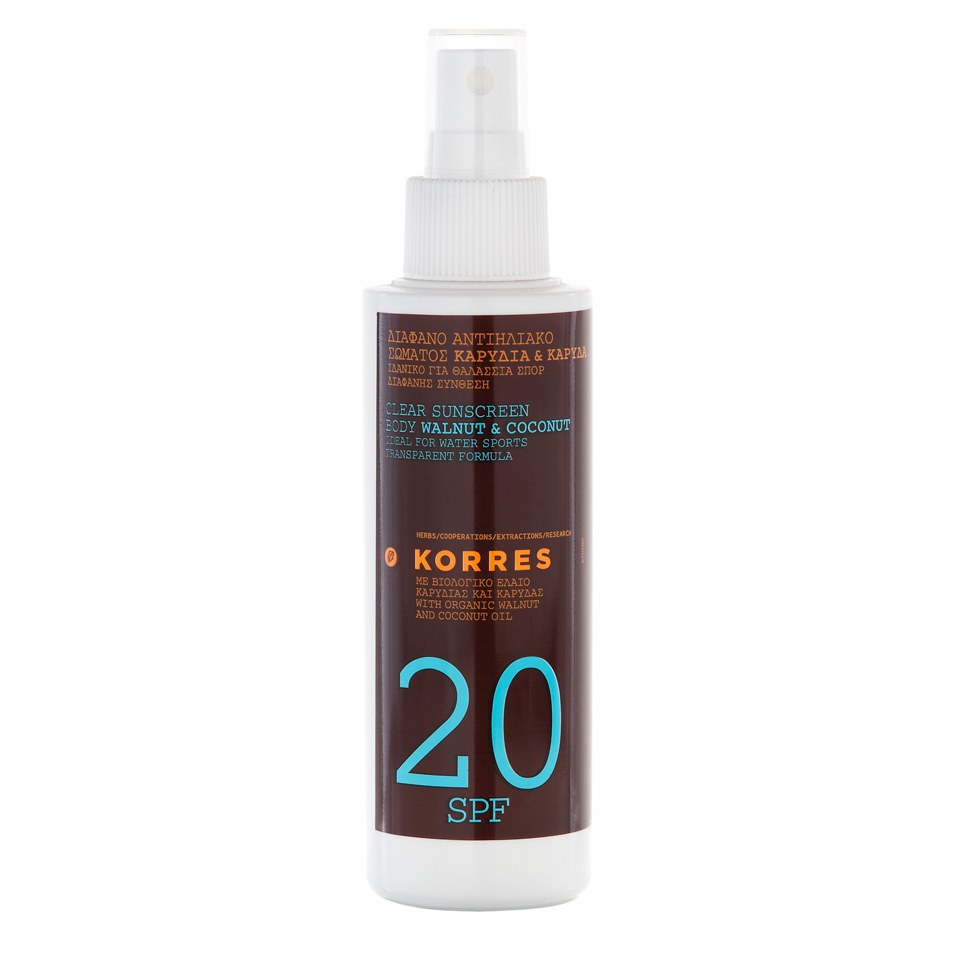 Korres Walnut and Coconut Clear Sunscreen Spray SPF20 (150ml)