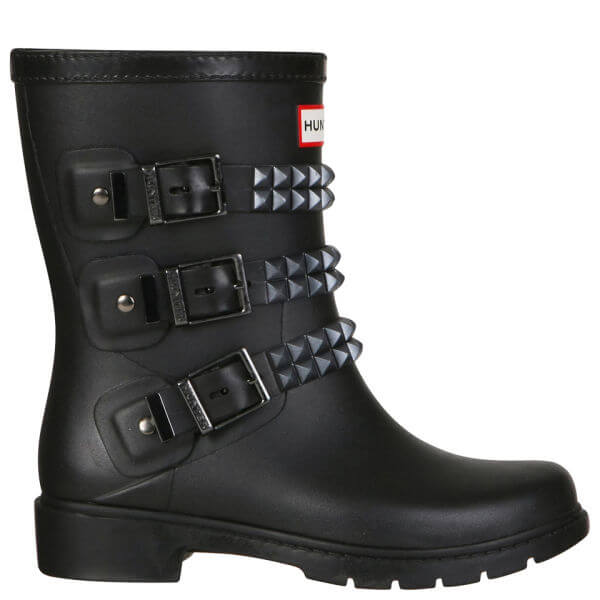 Hunter Women s Festival Stud Short Wellies Black Gunmetal Allsole