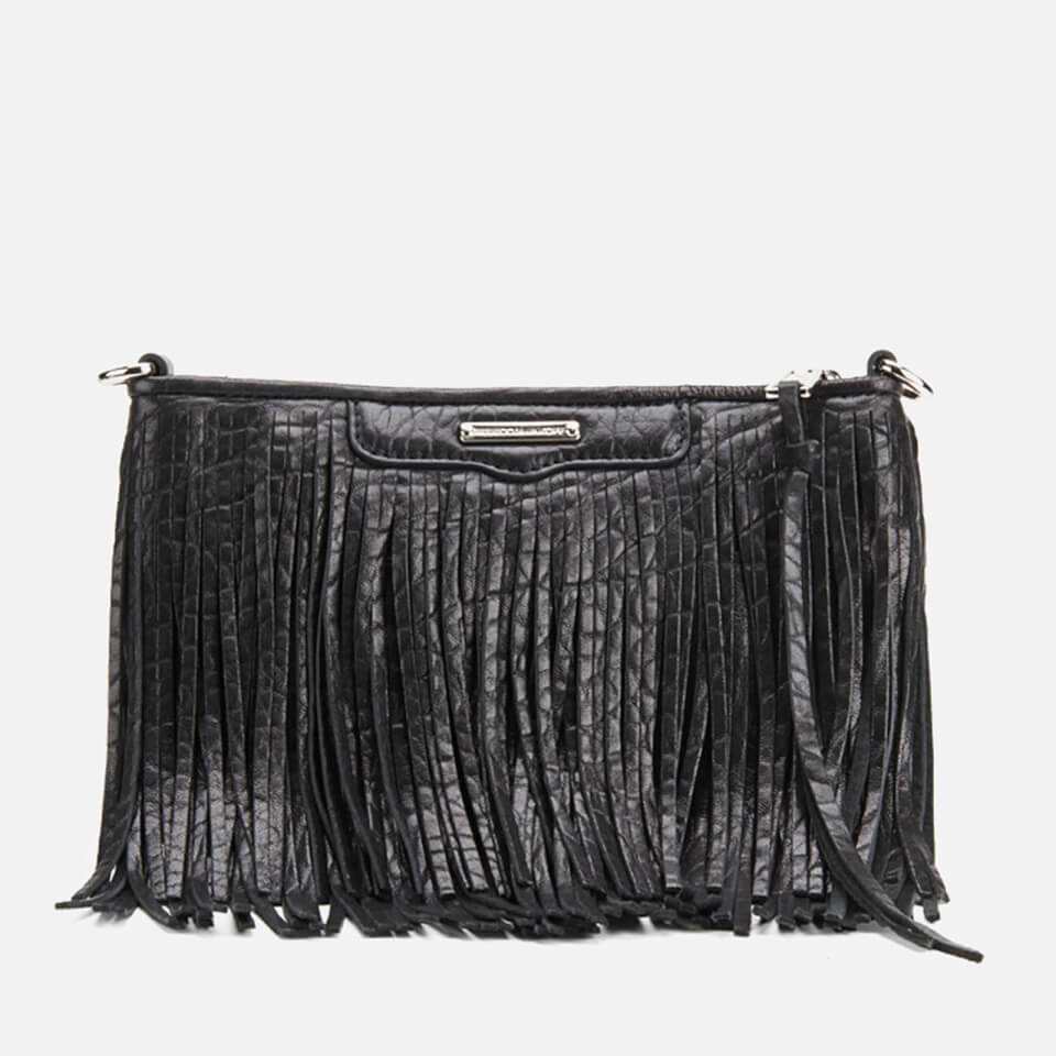 Rebecca Minkoff Finn Fringe Leather Clutch Bag - Black