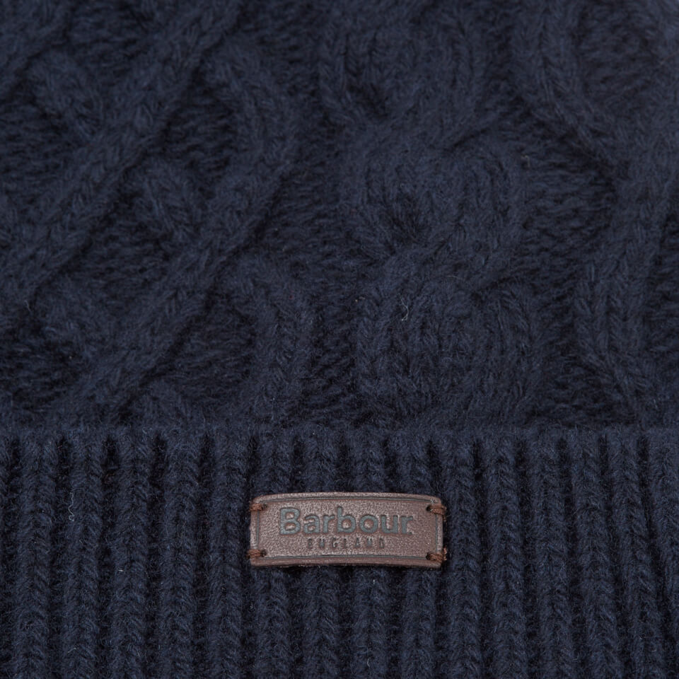 Barbour Cable Knit Beanie Hat - Navy
