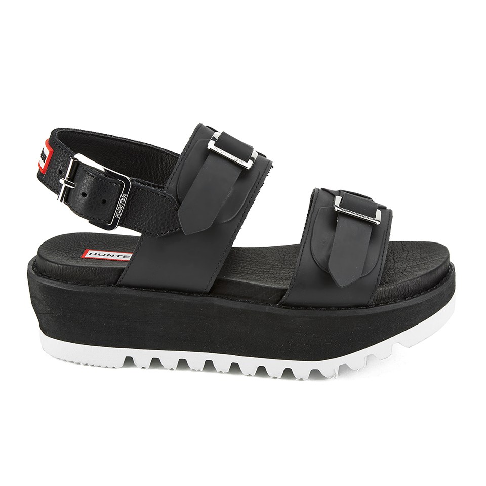 Hunter Women s Original Double Buckle Mid Flatform Sandals Black Coggles