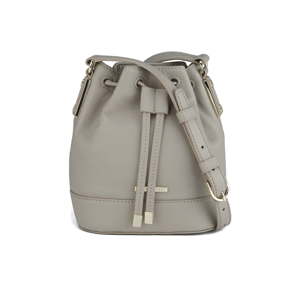 BOSS Hugo Boss Malinda G Drawstring Leather Bucket Bag Open Grey