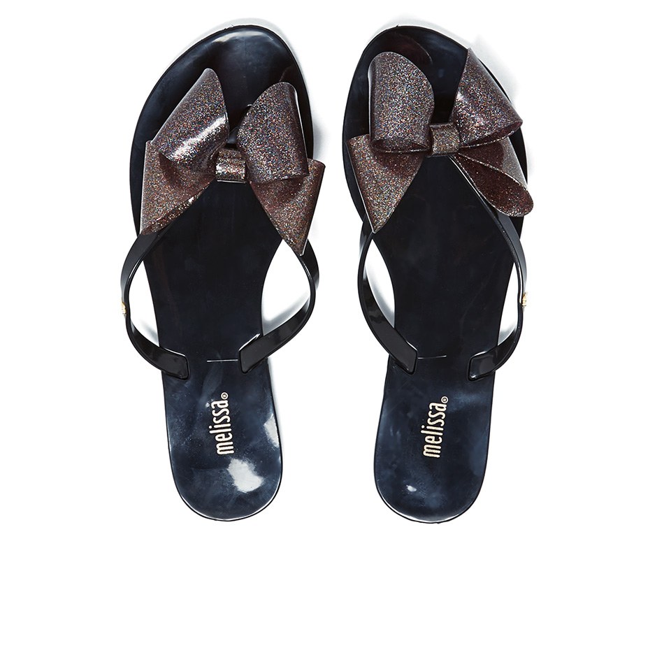 Melissa Women s Harmonic Glitter Bow Flip Flops Black Coggles