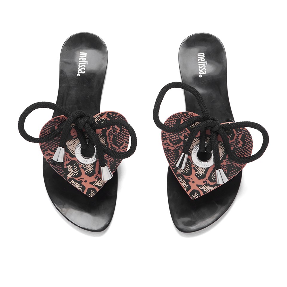 Melissa Women's Bliss Heart Flip Flops - Black Snake | Allsole