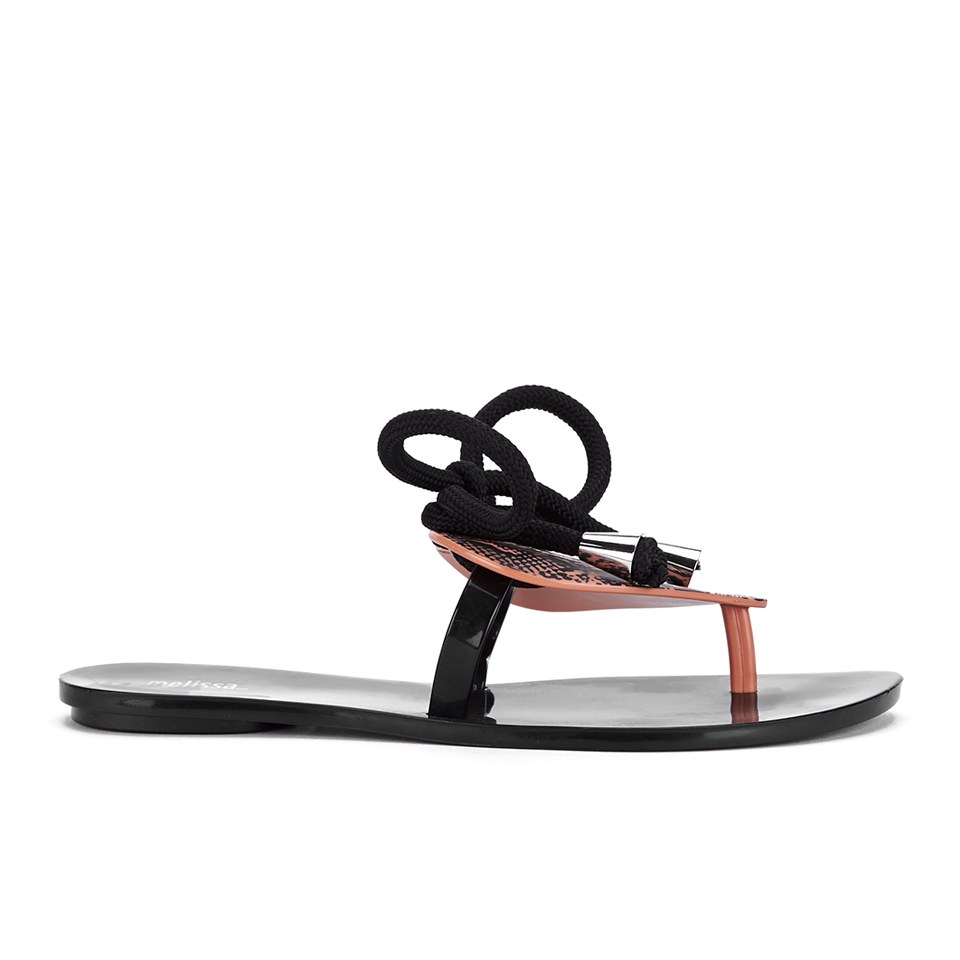 Melissa Women's Bliss Heart Flip Flops - Black Snake | Allsole