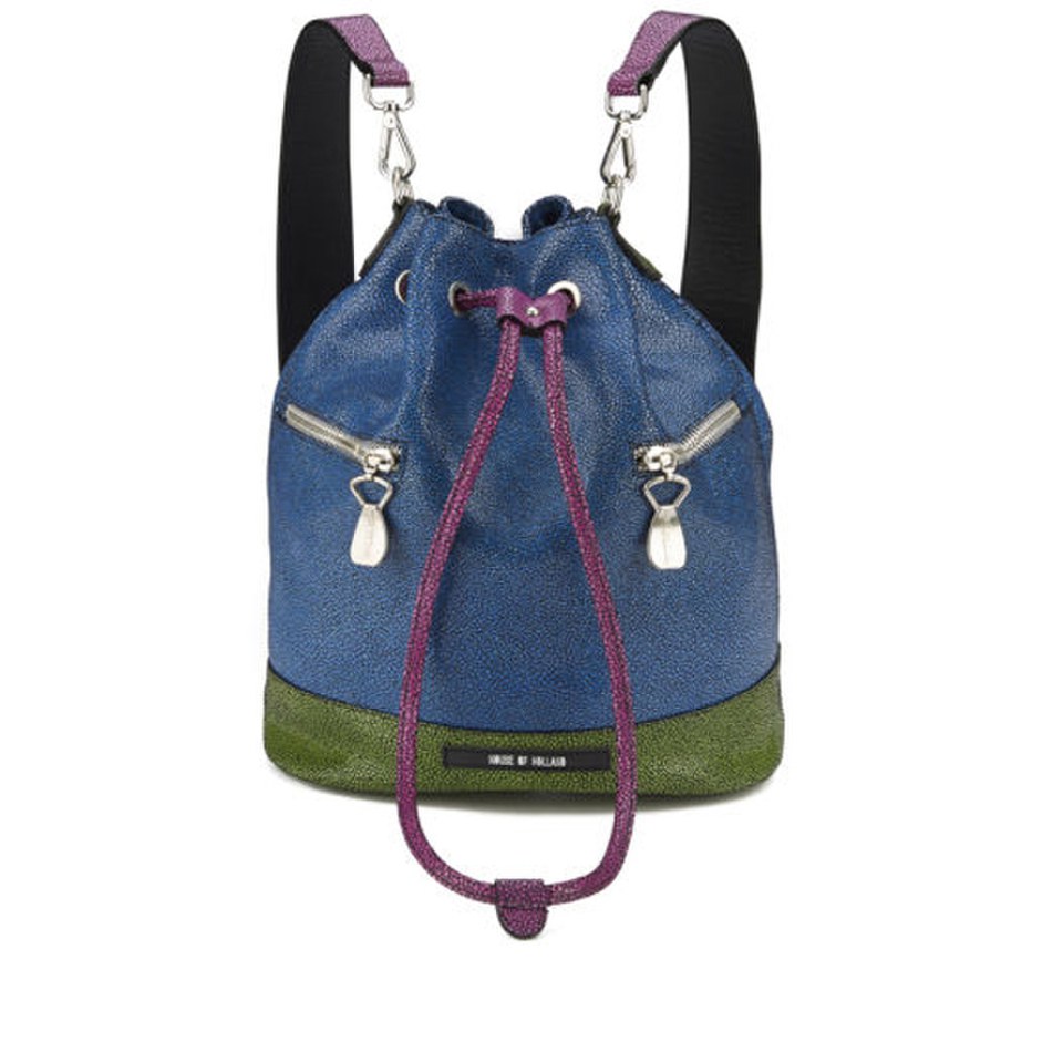House of Holland Bucket Leather Bag - Pink/Blue