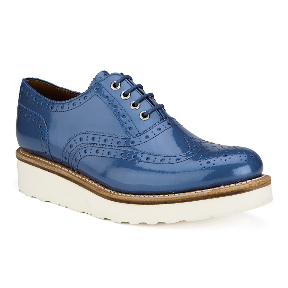 Grenson Women s Emily V Patent Leather Platform Brogues Blue Allsole