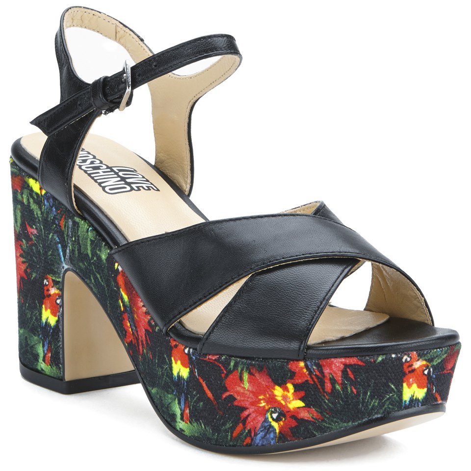 MOSCHINO フリル付きオープントゥミュール Love Moschino slingback in lilac leather with heart and