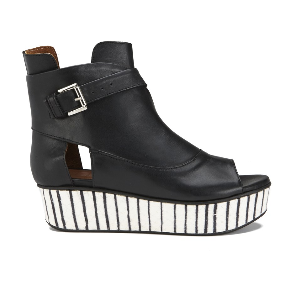 Thakoon Addition Women s Sky 2 Leather Peep Toe Flatform Boots Black Coggles