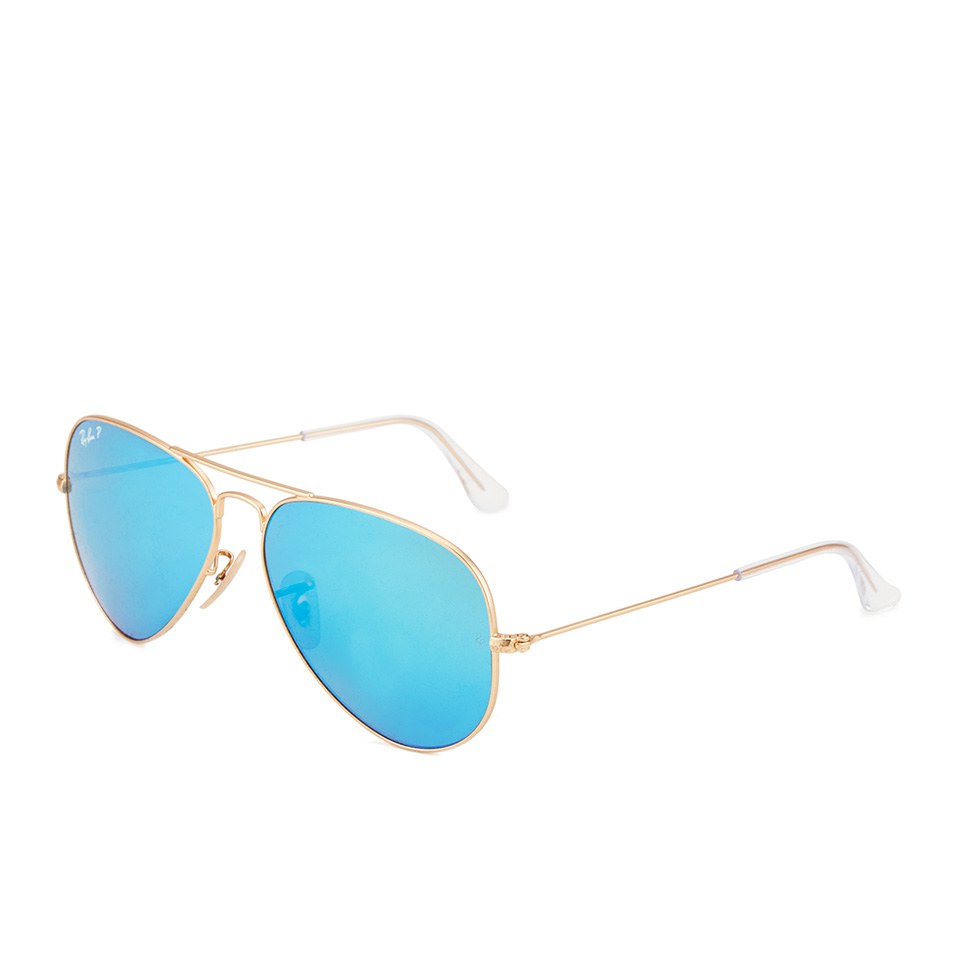 Ray-Ban Aviator Large Metal Sunglasses - Matte Gold/Blue Mirror Polar - 58mm