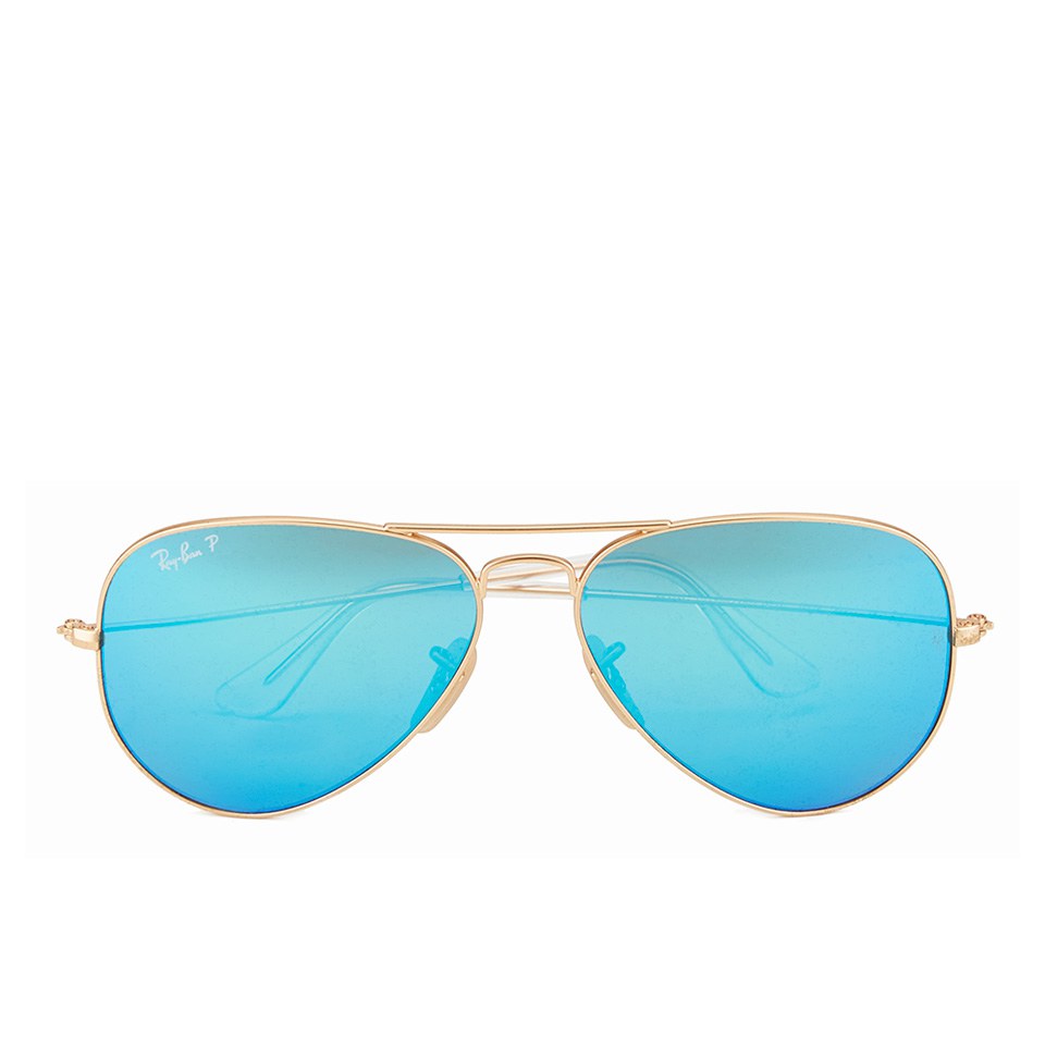 Ray-Ban Aviator Large Metal Sunglasses - Matte Gold/Blue Mirror Polar - 58mm