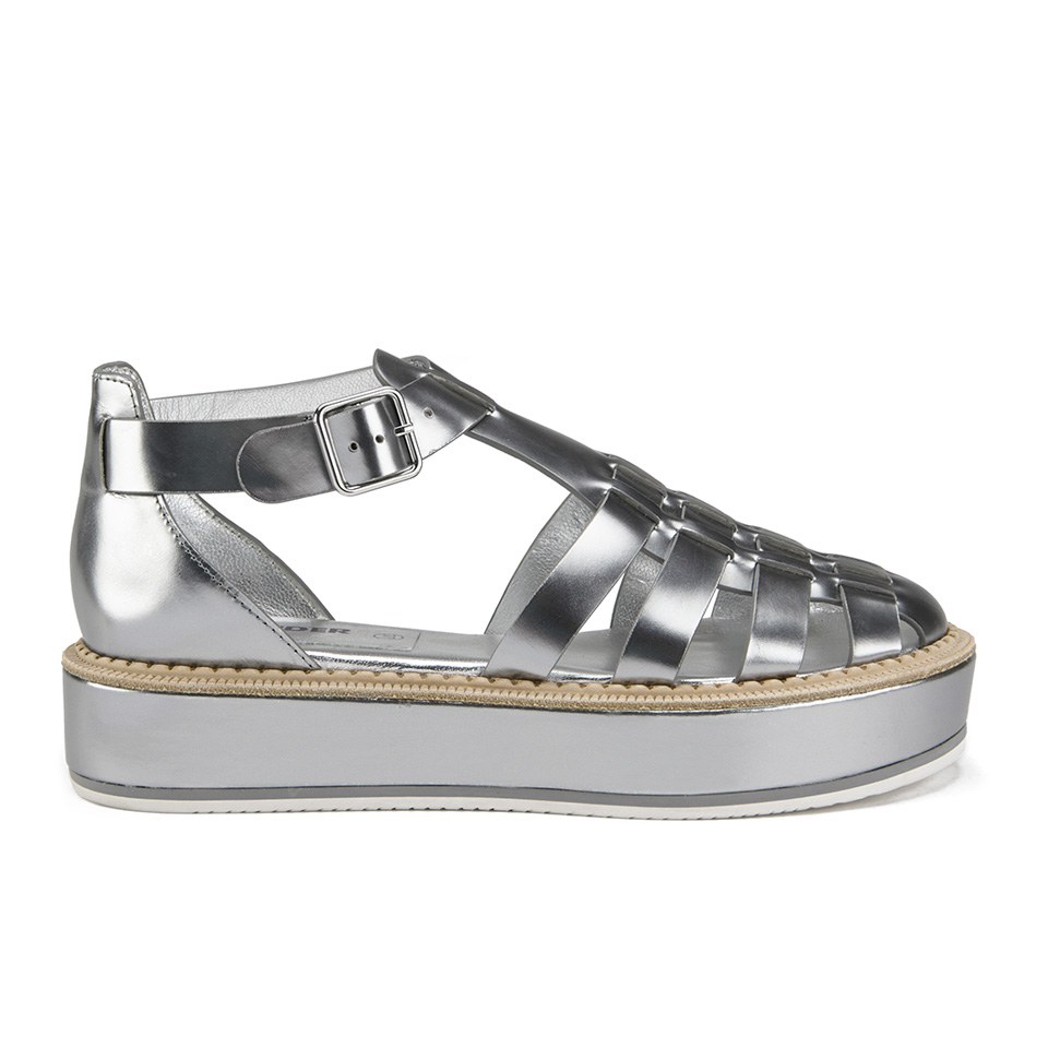 Jil Sander Navy Women s Leather Strappy Flatform Sandals Dark Grey Allsole