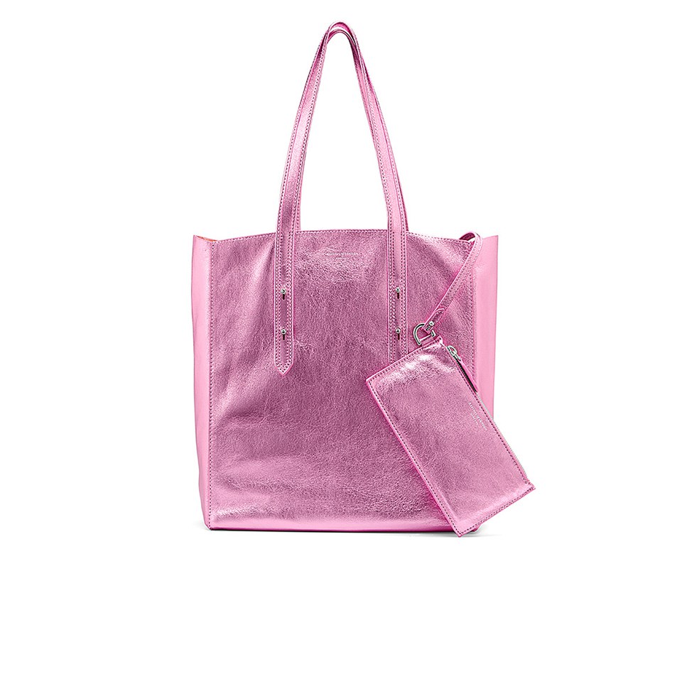 Pink metallic tote bag shop