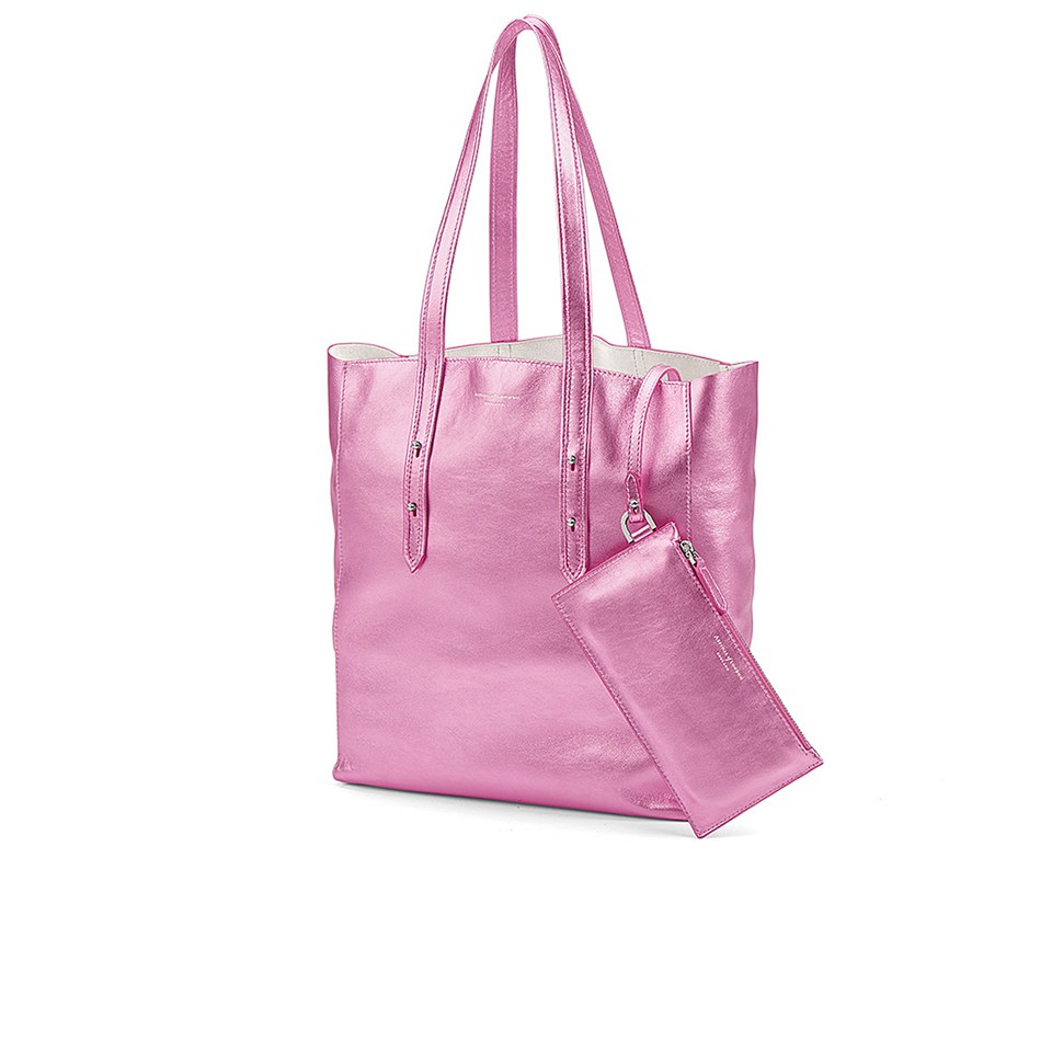 Pink metallic tote bag deals