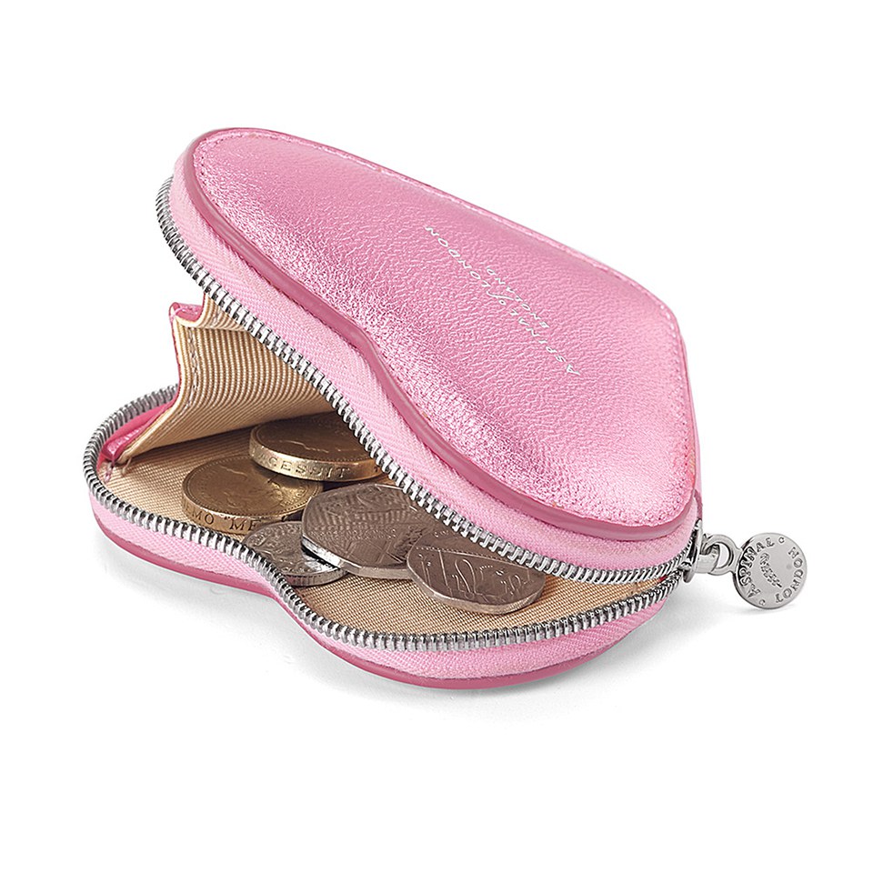 Aspinal of London Heart Coin Purse - Metallic Pink Nappa