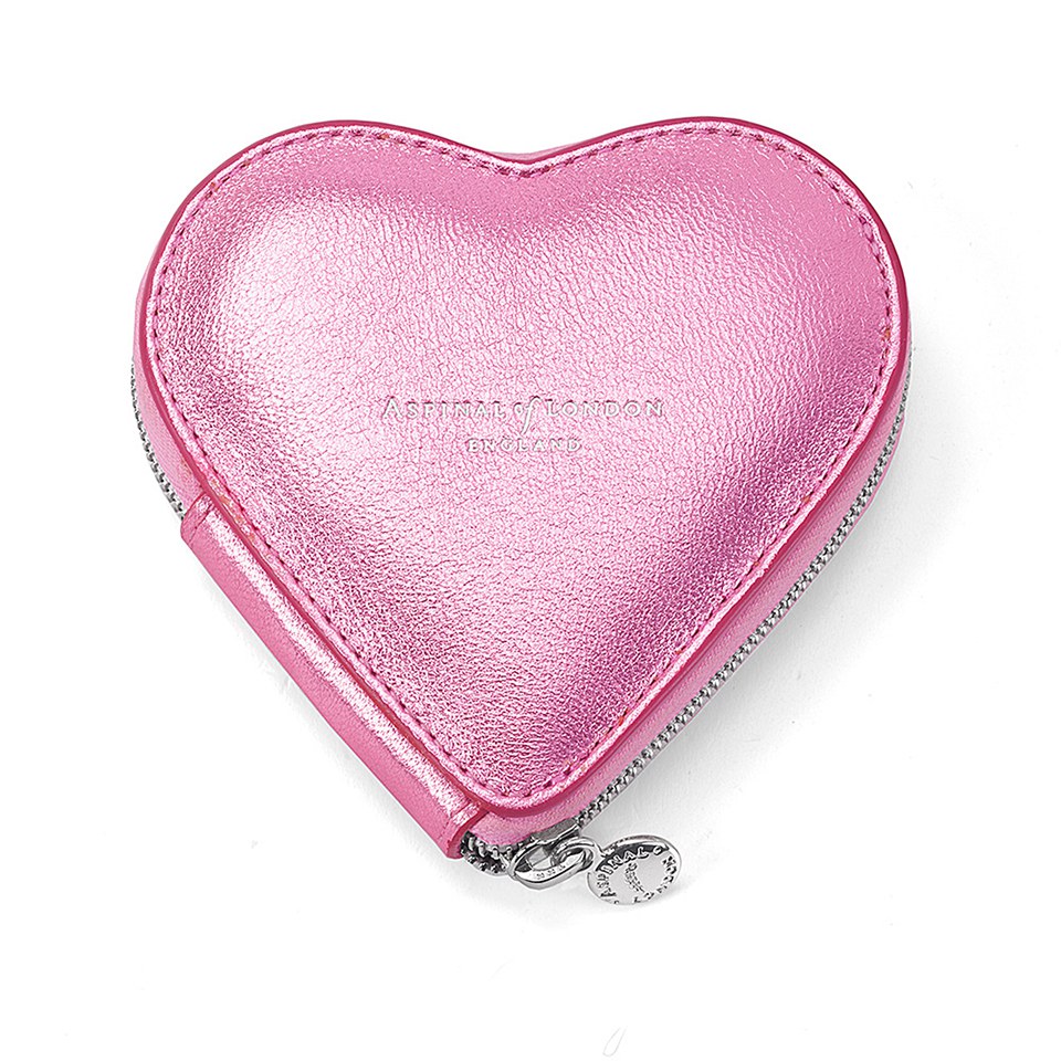 Aspinal of London Heart Coin Purse Metallic Pink Nappa