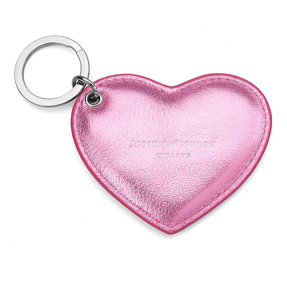 Aspinal of London Heart Keyring - Metallic Pink Nappa