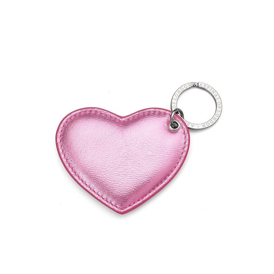 Aspinal of London Heart Keyring - Metallic Pink Nappa
