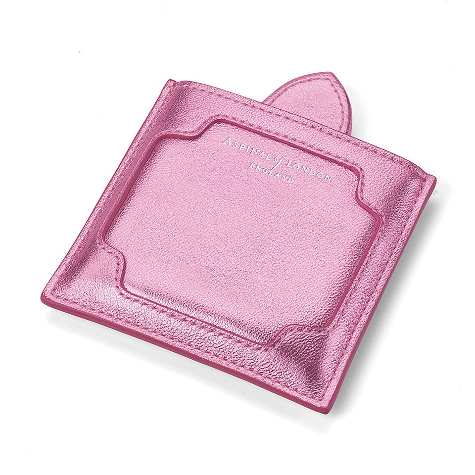 Aspinal of London Marylebone Compact Mirror - Metallic Pink Nappa