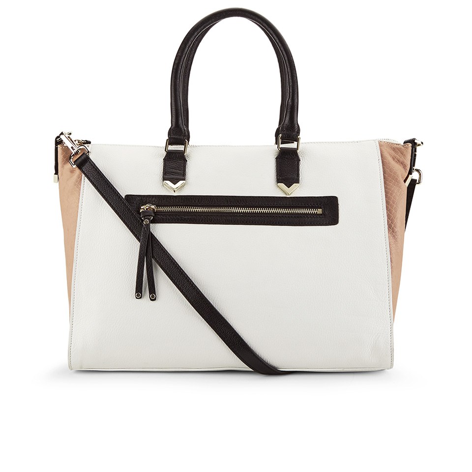 French Connection Women's Colour Block Leather Tote Bag - White/Biscuit/Black
