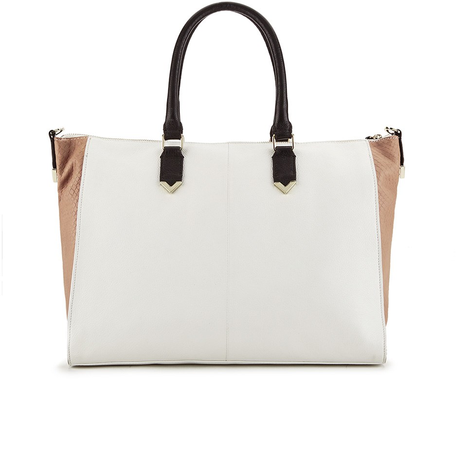 French Connection Women's Colour Block Leather Tote Bag - White/Biscuit/Black