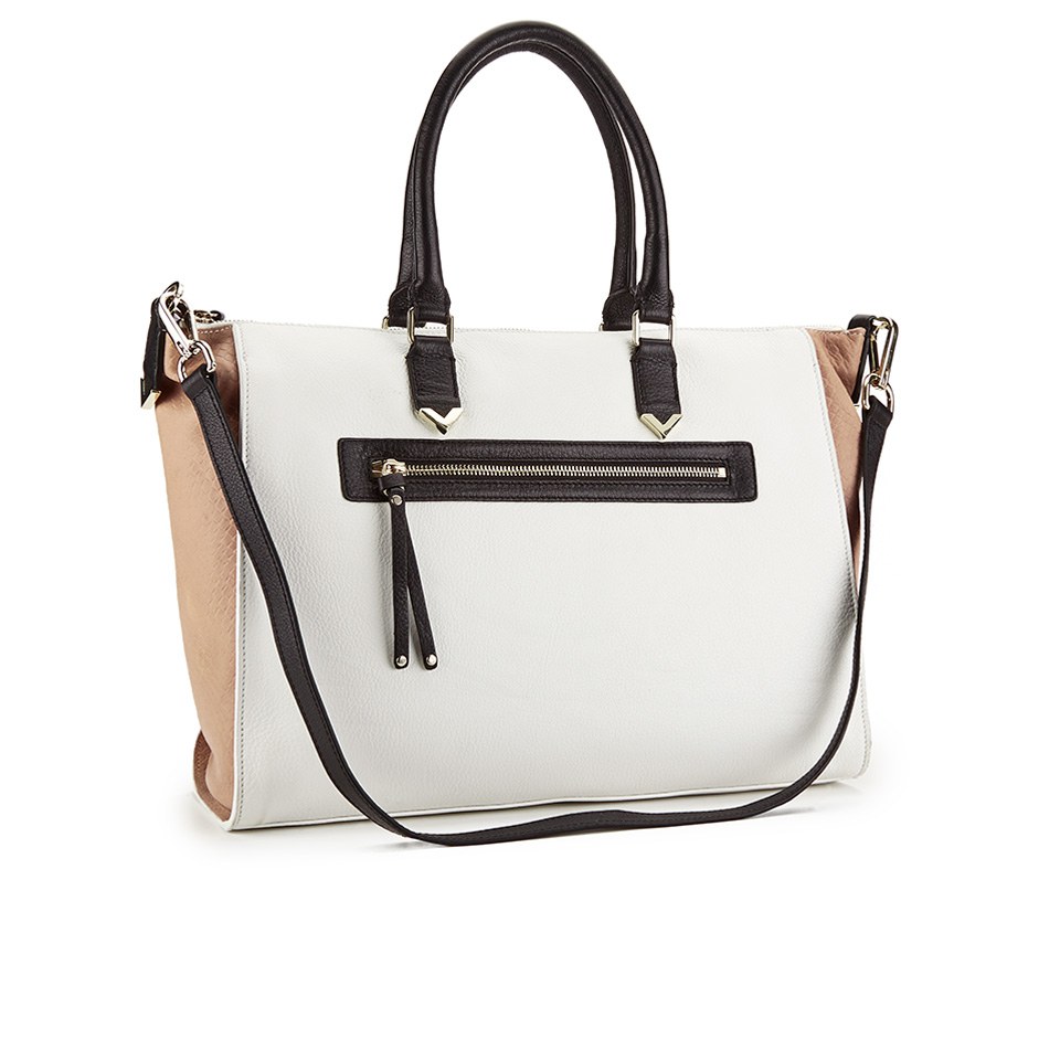 French Connection Women's Colour Block Leather Tote Bag - White/Biscuit/Black