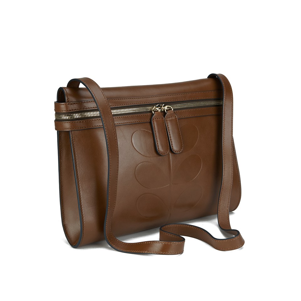 Orla Kiely Women's Mini Laurel Embossed Stem Leather Cross Body Bag - Cocoa