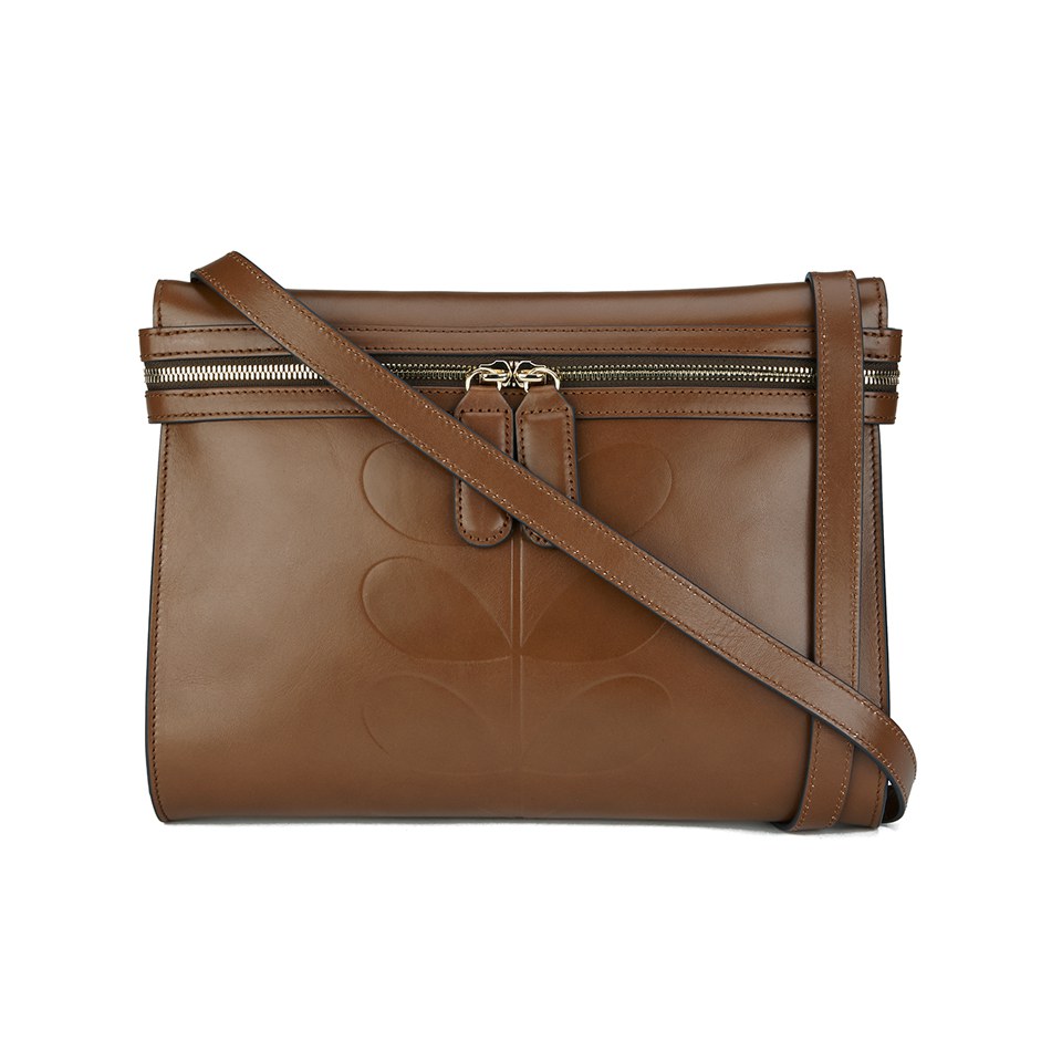 Orla Kiely Women's Mini Laurel Embossed Stem Leather Cross Body Bag - Cocoa