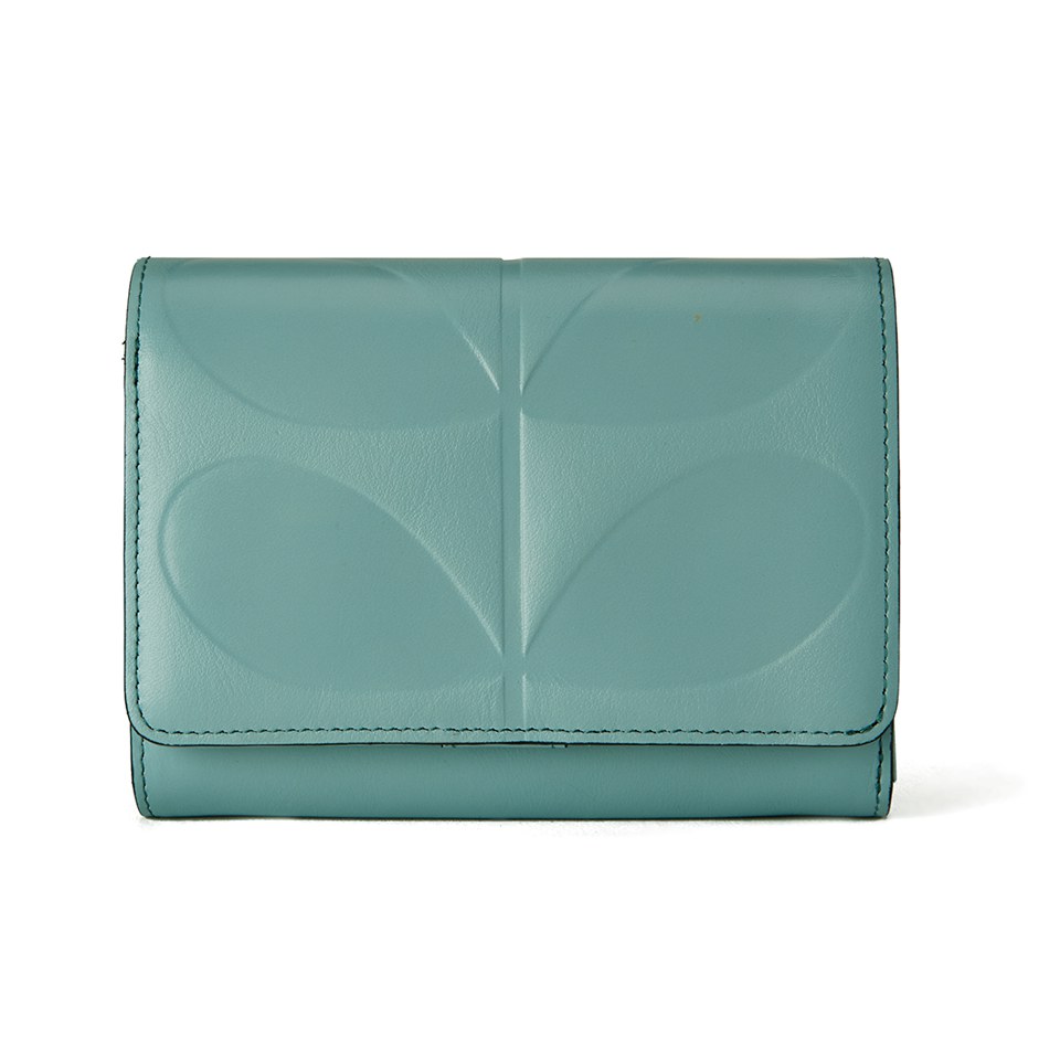 Orla Kiely Women's Medium Folded Embossed Stem Leather Purse - Sky