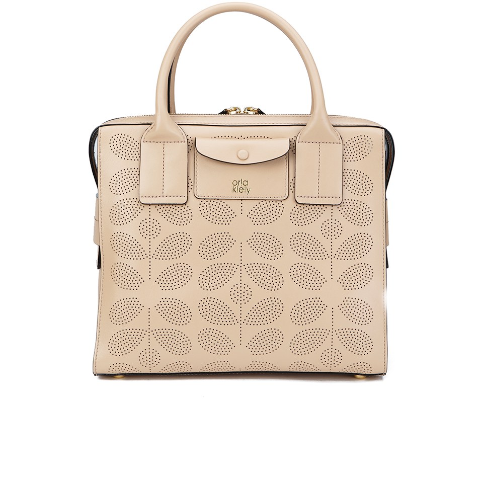 Orla Kiely Women's Margot Sixties Stem Punched Leather Bag - Fawn