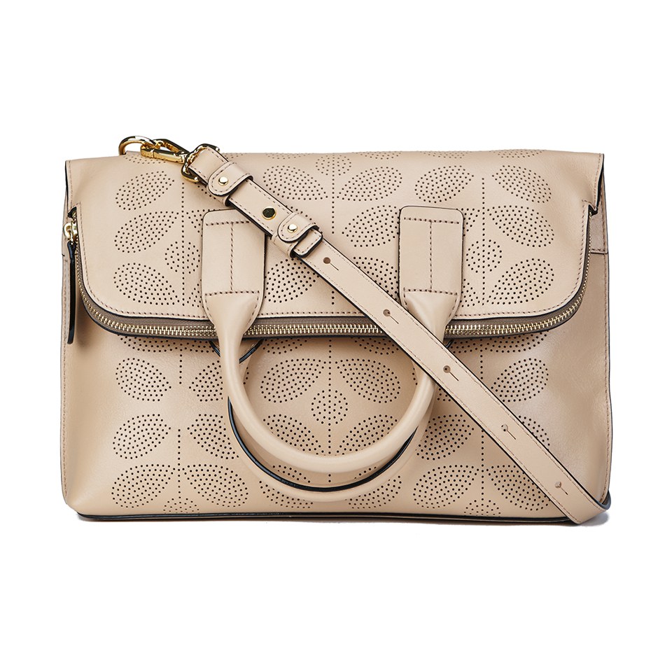 Orla Kiely Women's Juniper Sixties Stem Punched Leather Bag - Fawn
