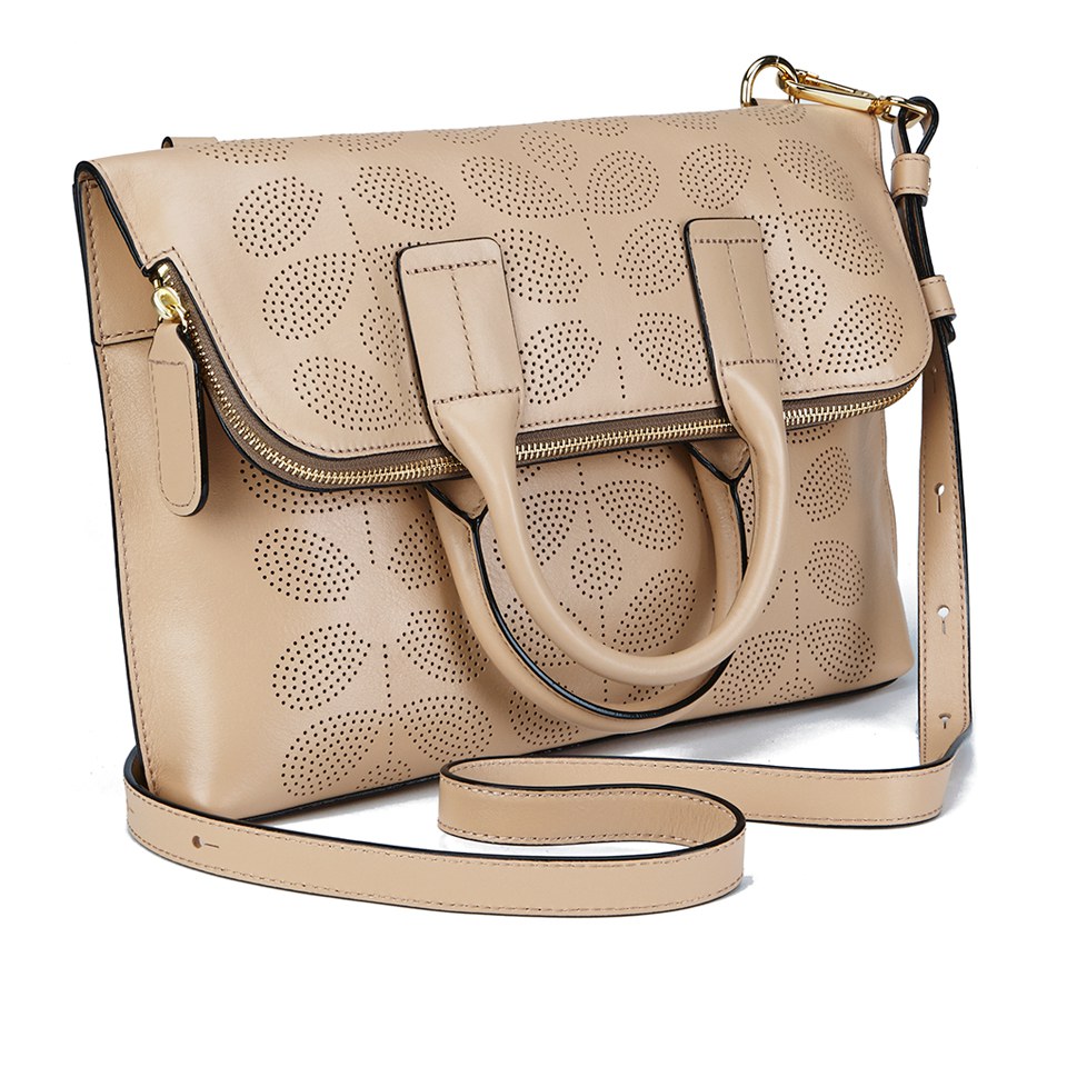 Orla Kiely Women's Juniper Sixties Stem Punched Leather Bag - Fawn