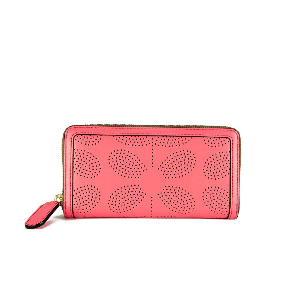 Orla Kiely Women's Big Zip Sixties Stem Punched Leather Wallet - Pink