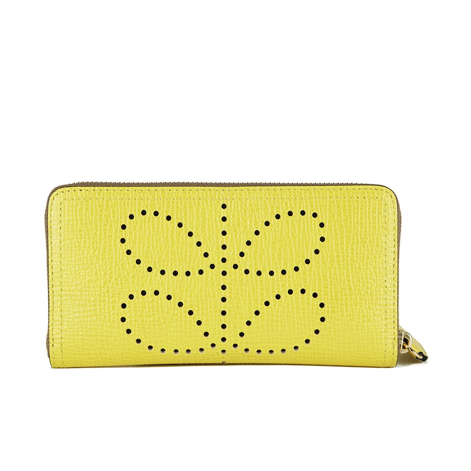 Orla Kiely Women's Big Zip Textured Leather Wallet - Lemon