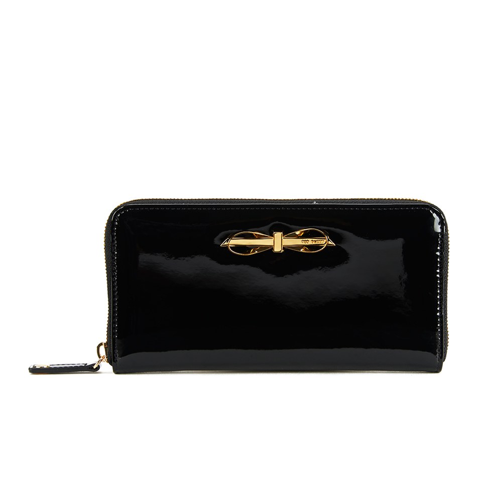 Ted Baker Women's Marylin Patent Metal Bow Zip Around Matinee Purse - Black
