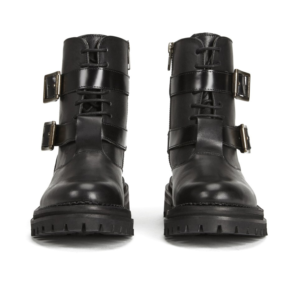 Hudson London Women s Kerb Double Buckle Leather Biker Boots Black Coggles