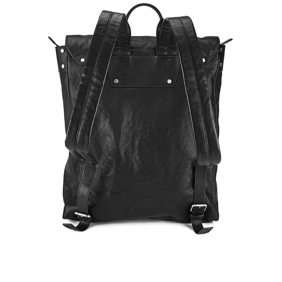 DKNY Men's Leather Backpack with Rivet Detail and Embossed Logo - Black