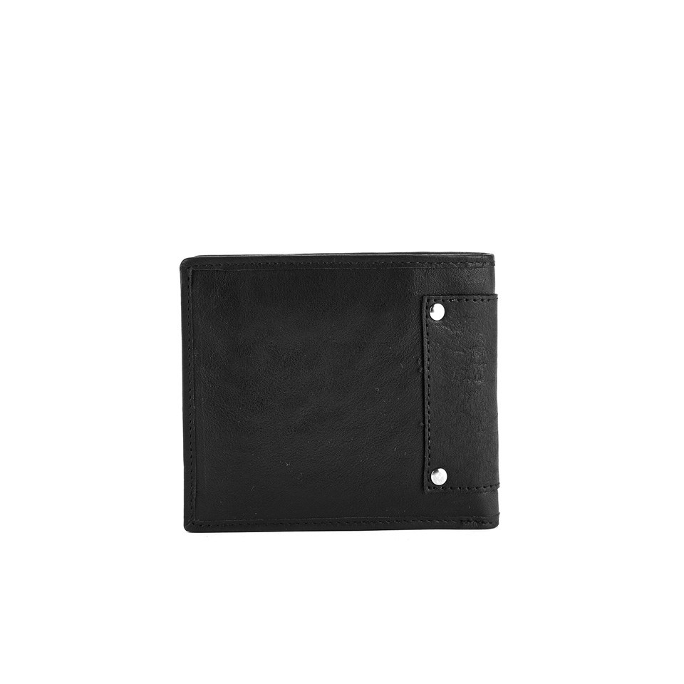 DKNY Men's Leather Wallet with Rivet Detail and Embossed Logo - Black