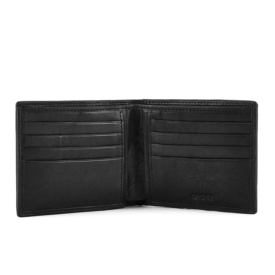 DKNY Men's Leather Wallet with Rivet Detail and Embossed Logo - Black