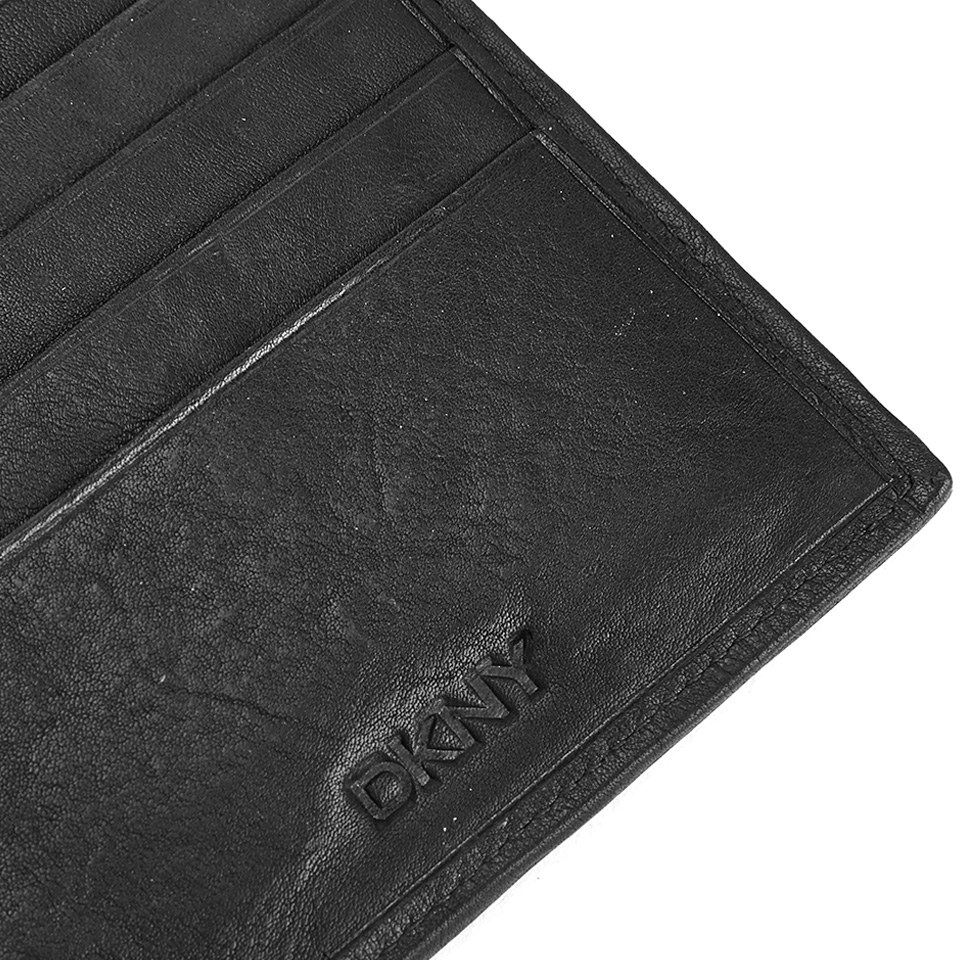 DKNY Men's Leather Wallet with Rivet Detail and Embossed Logo - Black