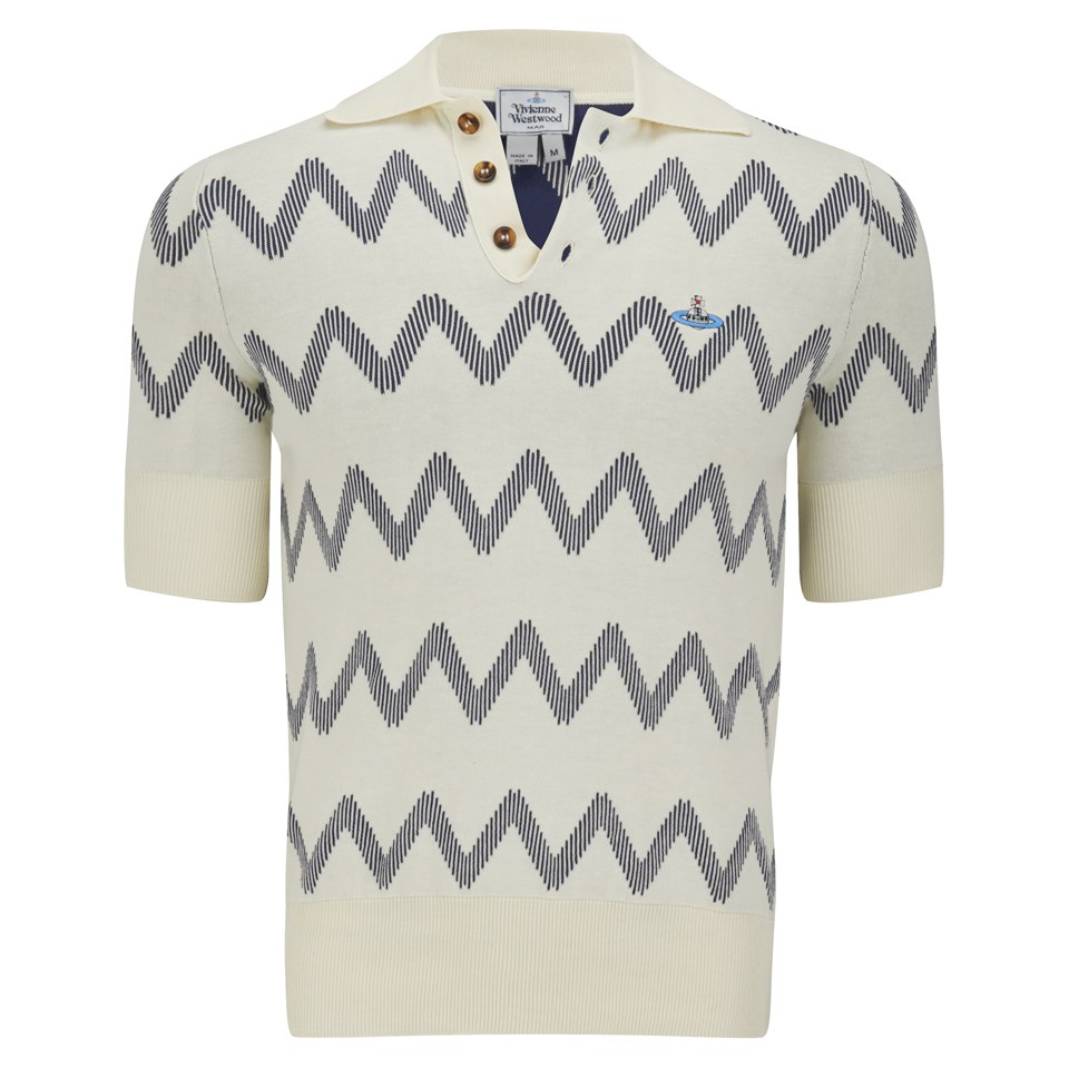 トップス vivienne westwood knit polo shirts Vivienne Westwood Men's Zig-Zag Knitted Polo Shirt - White
