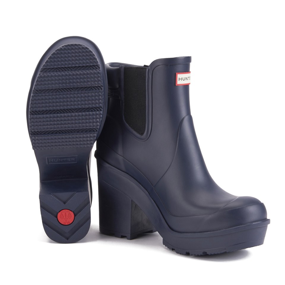 Hunter Women s Original Block Heel Chelsea Rubber Ankle Boots Midnight