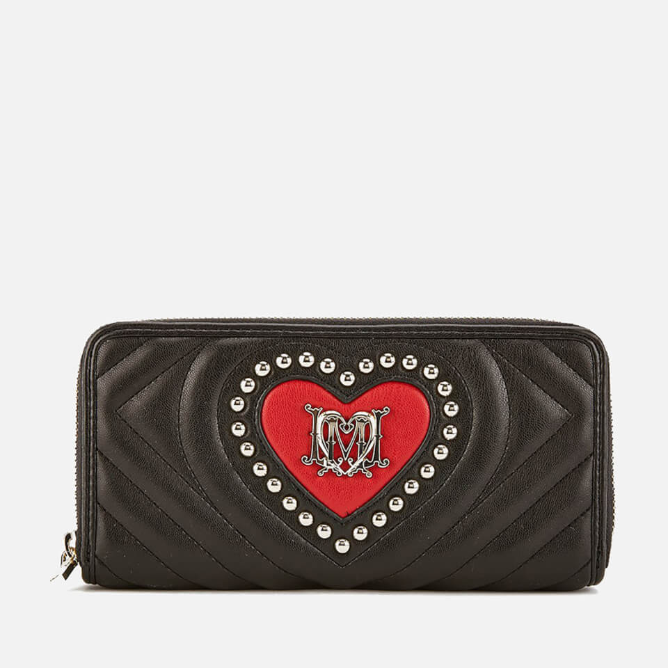 Love Moschino Women's Quilted Heart and Stud Purse - Black